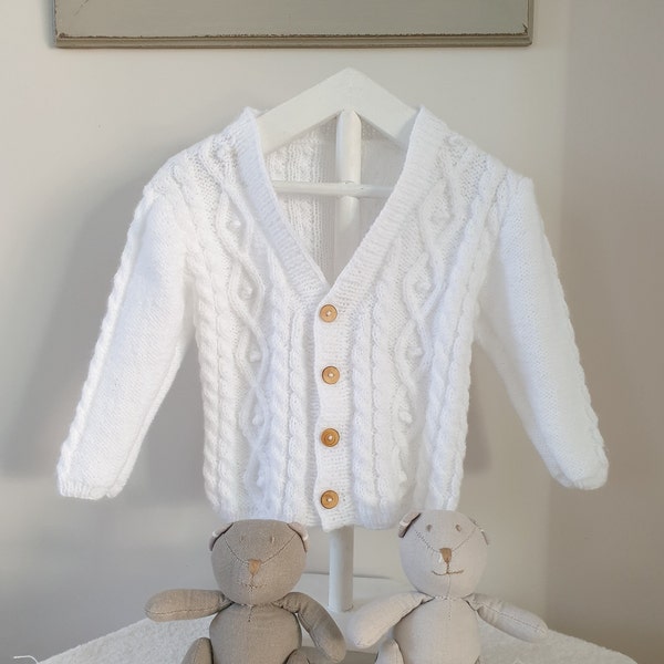 Gilet cérémonie blanc garçon,Gilet Sur commande,Cadeau de naissance,Gilet en taille 3-6-12 mois,Gilet bébé,Gilet naissance tricoter main,