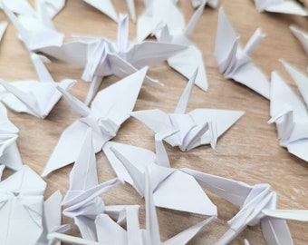 Lot of 100 white origami cranes, wedding decoration mini origami celebration event