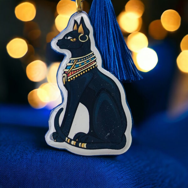 Bastet Keychain, ancient Egypt key ring, egytian cat bag charm