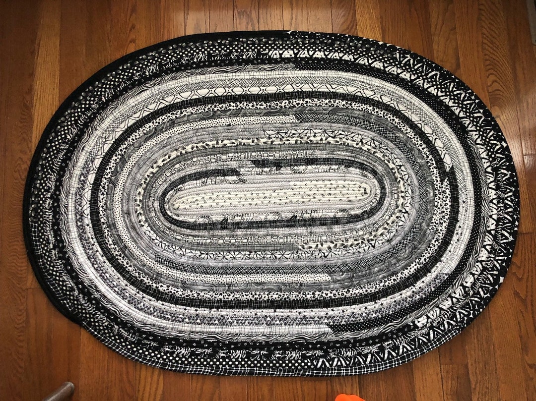 Black Gray and White Oval Jelly Roll Rug Etsy