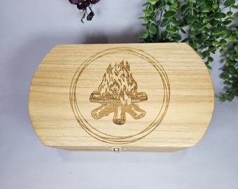 Beltane Ritual Box, Wood Box Engraved with a Bonfire, Beltane Box Lid, Spring Decor for Home, Wood box with hinged lid, Witchy Friend Gift