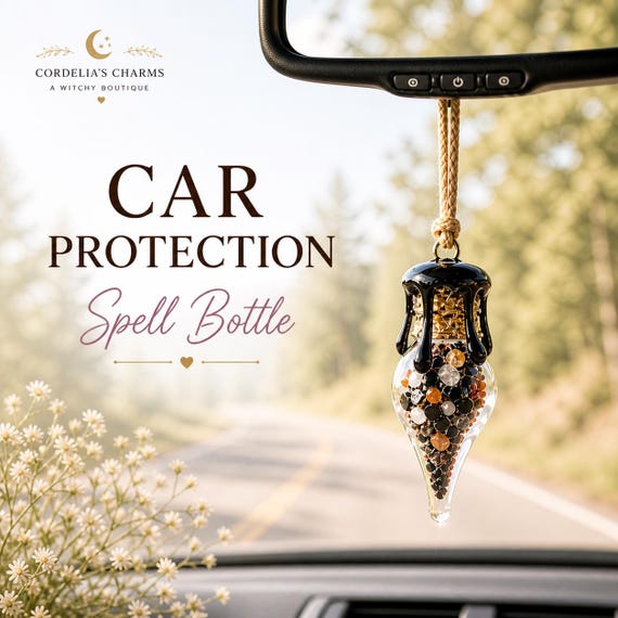 handmade mini spell bottle for car protection amulet for driver hanging charm bottle for car metaphysical spiritual gift idea for new driver