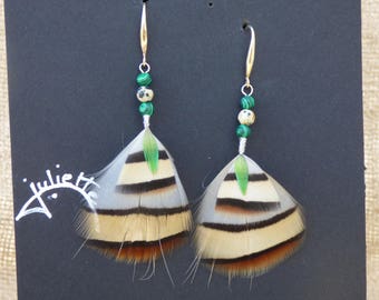 bartavelle feather earrings with stone beads and silver hook