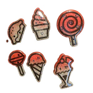 Rote und silberne Pins Pie Eistüte Lollipop Sucker Zuckertüte Eisbecher Schmetterling Rücken
