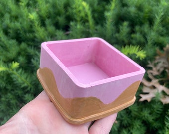 pink and gold square box - loopcoop jewelry stash box gold plaster cement storage container retro pastel gifts for women girls birthday