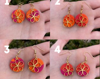 Flower dangle earrings  - loopcoop loopcoopshop clay jewelry gold metal gift for women girl birthday present handmade E