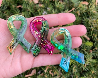 Mental health matters pins- resin art loopcoopshop safety pin self care ribbon bright green gold bright handmade unique