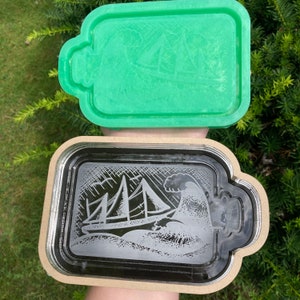 PREORDER Shipwreck in a bottle tray silicone mold - loopcoopshop resin casting cement nautical ocean impossible pirate sea green boat