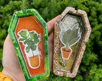 plant coffin ashtrays - loopcoop green orange gold silver mauve retro bright spooky handmade resin gift for smokers unique hippe nature