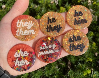Fall pronoun pins/ keychain/ magnet