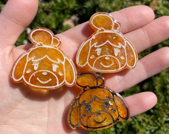 Isabelle magnets- resin art loopcoopshop animal crossing dog secretary white black gold yellow handmade unique cute acnh character game