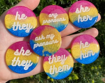 Pansexual pride pronoun pins/ keychain/ magnet
