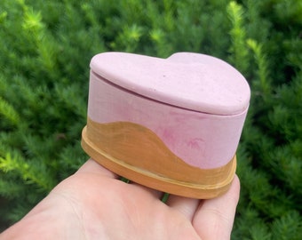 pink and gold heart box - loopcoop jewelry stash box gold plaster cement storage container retro pastel gifts for women girls birthday