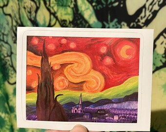 rainbow scene sticker-  vinyl starry night van gogh