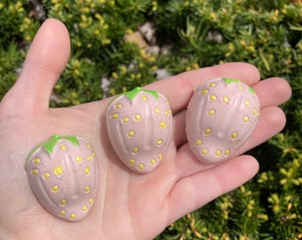 strawberry magnets- loopcoopshop loopcoop plaster fruit pastel handmade refrigerator fridge food kawaii cute pink unique berry
