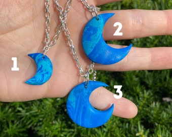blue moon necklaces on silver chain - loopcoop loopcoopshop jewelry clay gift for women girl birthday present handmade A