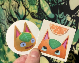 tangy cat sticker- white clear vinyl animal crossing orange  character fruit cute game citrus