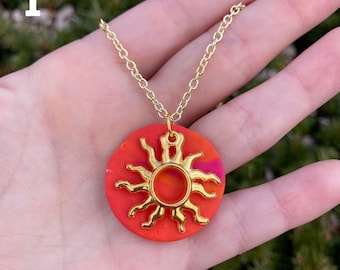 Sun necklace  - loopcoop loopcoopshop pink orange clay jewelry gold metal gift for women girl birthday present handmade C