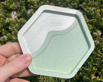 green plaster hexagon coaster - loopcoop white pearl unique gift epoxy resin positivity self love care mental health handmade retro pastel