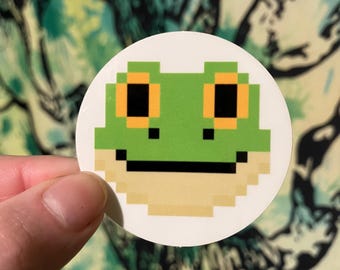 pixel frog sticker- clear vinyl pet animal green nature