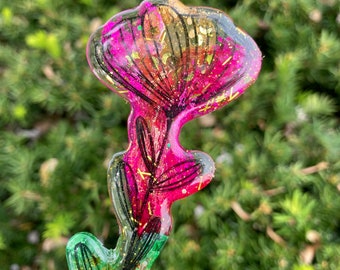 Flower resin piece- loopcoopshop home decor gold glitter pink green pretty unique handmade