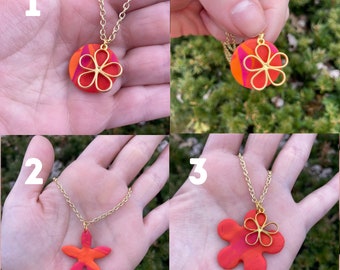 flower necklaces  - loopcoop loopcoopshop pink orange clay jewelry gold metal gift for women girl birthday present handmade F