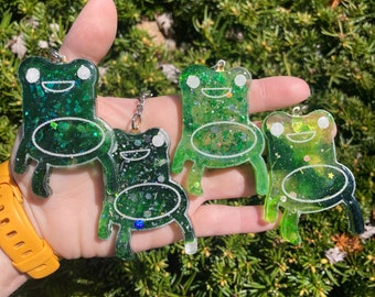 froggy chair keychains- loopcoopshop green resin animal crossing gift game frog dodo new leaf horizons handmade acnh cute bright furniture
