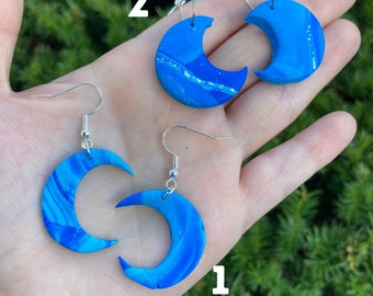 blue moon earrings - loopcoop loopcoopshop jewelry clay gift for women girl birthday present handmade C