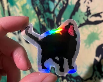 cat screaming sticker- holographic silver gray meme pet
