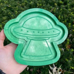 PREORDER ufo tray silicone mold - loopcoopshop green resin casting unidentified flying object aliens space flying saucer