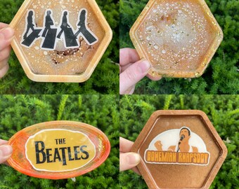 orange beige brown hexagon coasters - loopcoop gold glitter retro bright vibrant unique gift epoxy resin tray beatles queen bands cheese