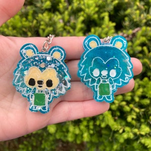Mable porcupine keychains- loopcoopshop green resin animal crossing gift game dodo new leaf horizons handmade acnh cute bright blue