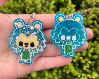 Mable porcupine keychains- loopcoopshop green resin animal crossing gift game dodo new leaf horizons handmade acnh cute bright blue