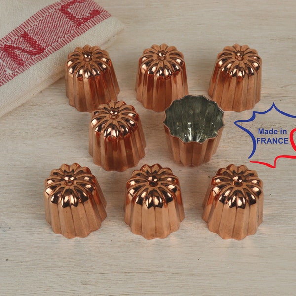 Lot de 8 Moules à canelé en cuivre étamé 35 mm diamètre Fabrication française moules à cannelé gâteaux bordelais