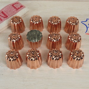 Set of 12 Copper canele molds mini size 1.5 inches professional quality 35 mm cannele moulds Hand made in Bordeaux France