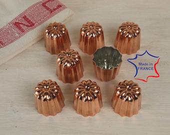 Lot de 8 Moules à canelé en cuivre étamé 35 mm diamètre Fabrication française moules à cannelé gâteaux bordelais