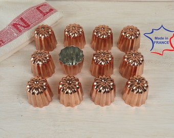 Set van 12 koperen canele mallen mini maat 1,5 inch professionele kwaliteit 35 mm canele mallen Handgemaakt in Bordeaux Frankrijk