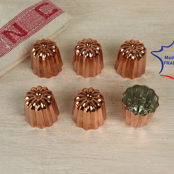 Lot de 6 Moules à canelé en cuivre étamé petite taille 35 mm diamètre Fabrication bordelaise moules à cannelés