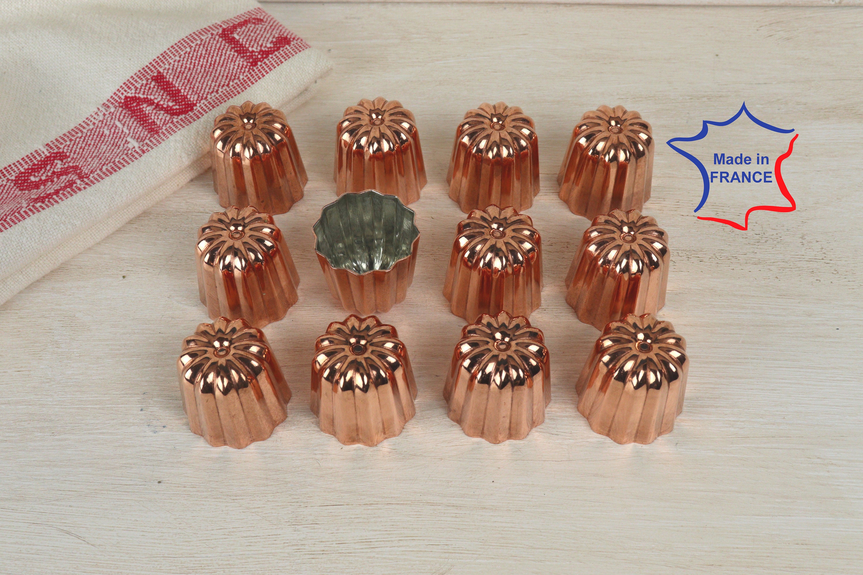 Lot de 12 Moules à Canelé en Cuivre Étamé 35mm Diametre Fabrication Française Moule Cannelé Gâteau B