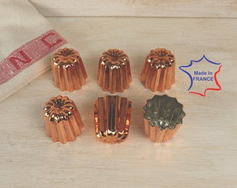6 Copper canele molds medium 1.75 inches set of 6 professional quality 45mm cannele moulds Handmade in Bordeaux France