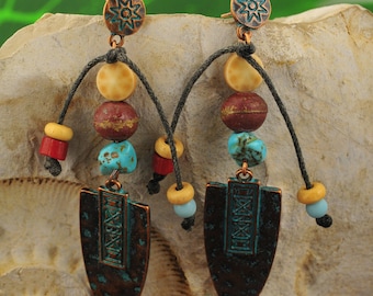 Copper and pearl ethnic earrings