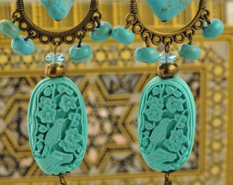 2 Models BOUCLES OF RED and turquoise Cinabre bronze