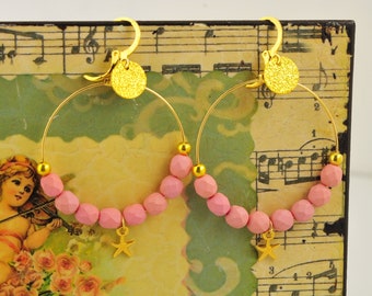 2 Models OF GOLDEN Creole OREILLES and faceted beads