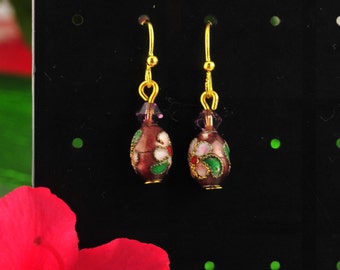 6 Couleurs BOUCLES d'oreilles perles cloisonnées forme olive et cristal