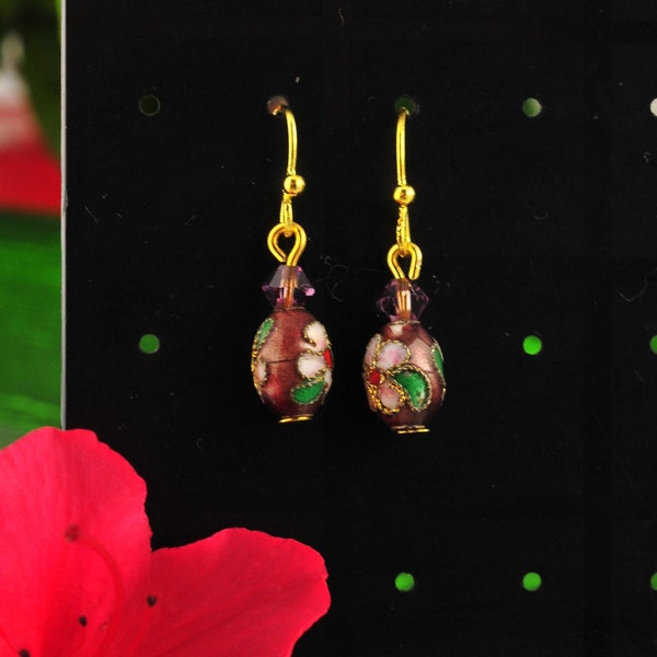 6 Couleurs BOUCLES d'oreilles perles cloisonnées forme olive et cristal