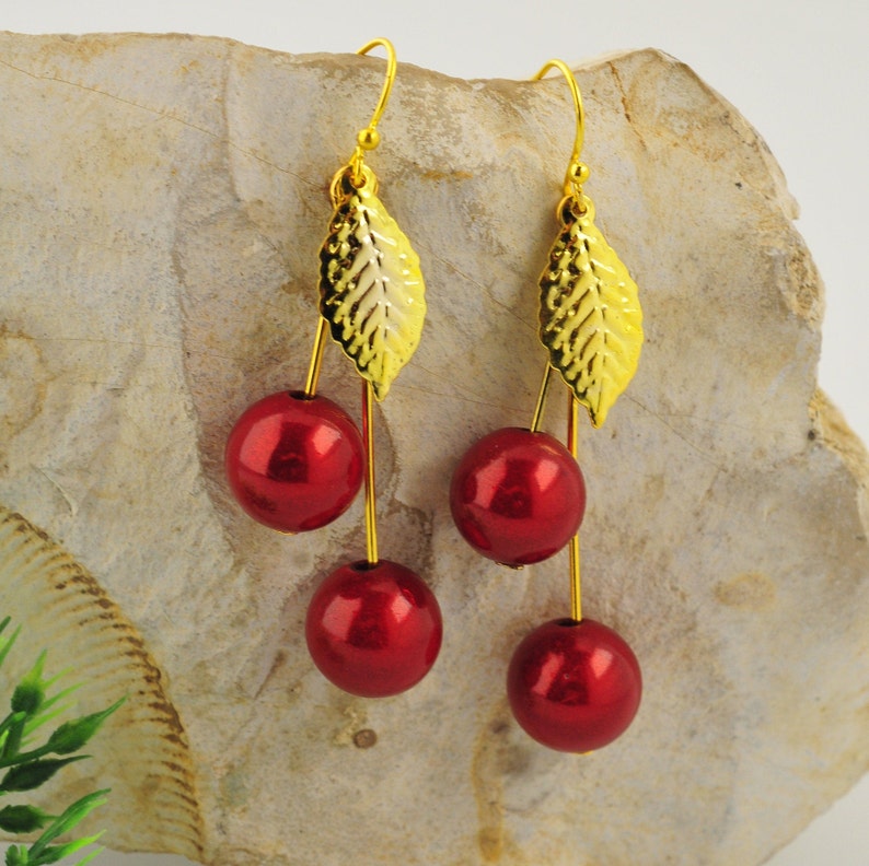 2 Couleurs BOUCLES D'OREILLES cerise et perles magiques image 5