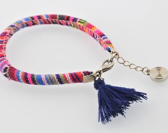 BRACELET tissu et pompon coton