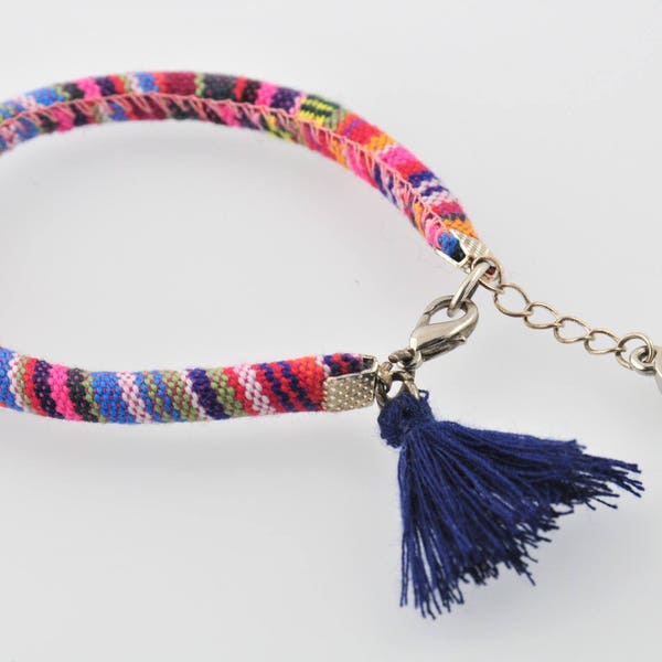 BRACELET tissu et pompon coton