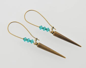 BOUCLES bronze, spike and clear emerald crystal