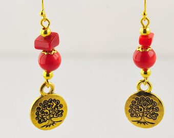 6 Modèles BOUCLES D'OREILLES "arbre de vie" rouges ou couleur scarabée